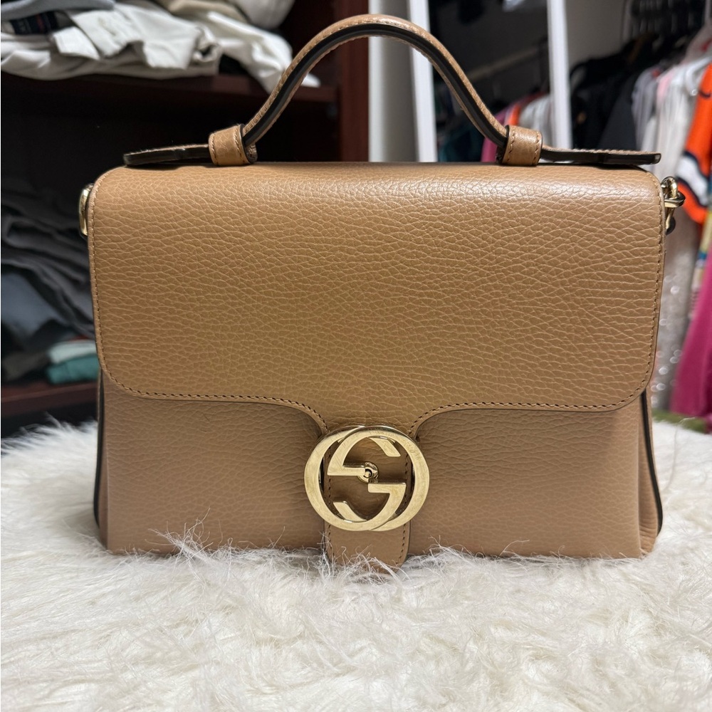 Gucci Dollar Interlocking G top handle shoulder bag Camelia Leather Women's Bag